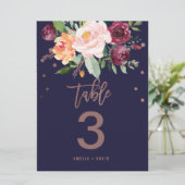 Autumn Floral Roos Gold Table Number (groot) Kaart (Staand voorkant)