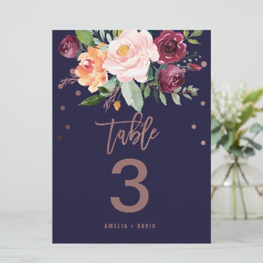 Autumn Floral Roos Gold Table Number (groot) Kaart (Staand voorkant)