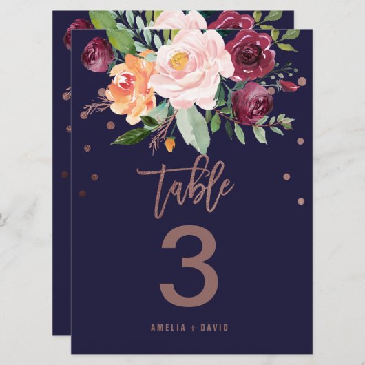 Autumn Floral Roos Gold Table Number (groot) Kaart (Voorkant / Achterkant)