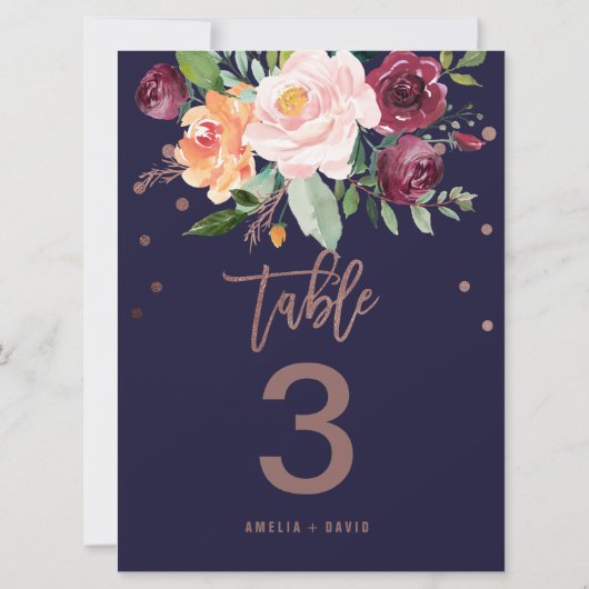 Autumn Floral Roos Gold Table Number (groot) Kaart (Achterkant)