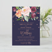 Autumn Floral Roos Gold Typography Backing Wedding Kaart (Staand voorkant)