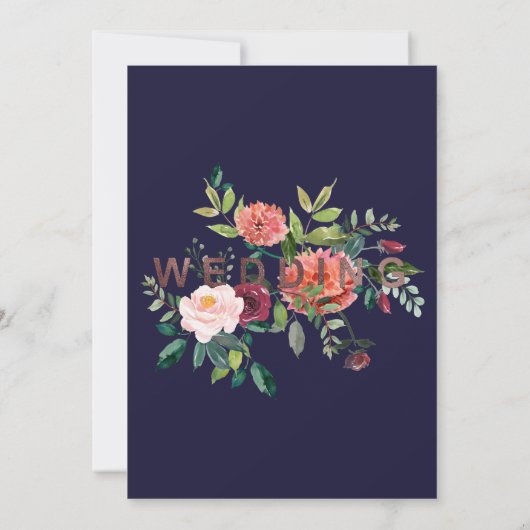 Autumn Floral Roos Gold Typography Backing Wedding Kaart (Achterkant)