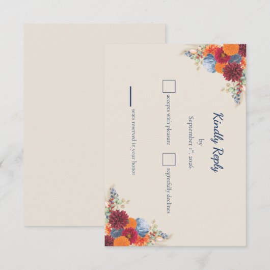 Autumn Floral RSVP Card (Voorkant / Achterkant)