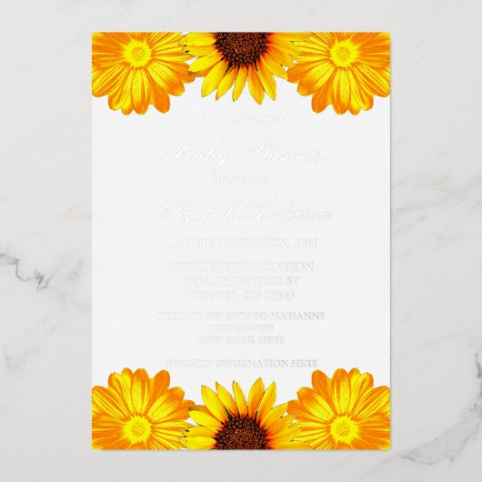Autumn Floral Sunflower Baby shower Folie Uitnodiging (Voorkant)