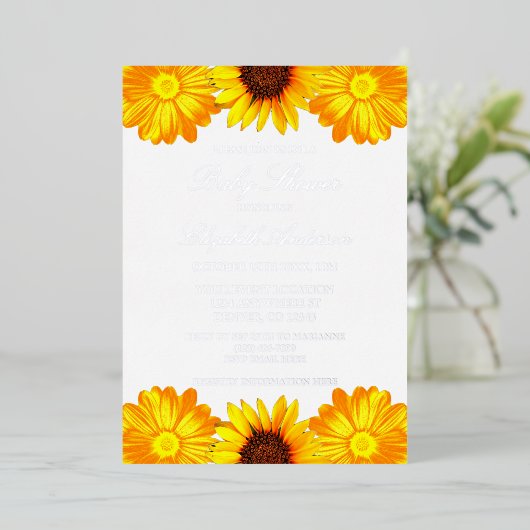Autumn Floral Sunflower Baby shower Folie Uitnodiging (Staand Voorkant)