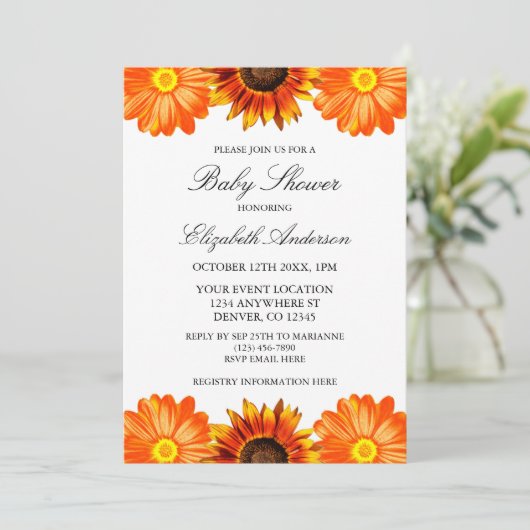 Autumn Floral Sunflower Baby shower Kaart (Staand voorkant)