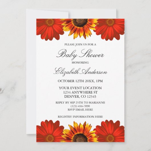 Autumn Floral Sunflower Baby shower Kaart (Voorkant)