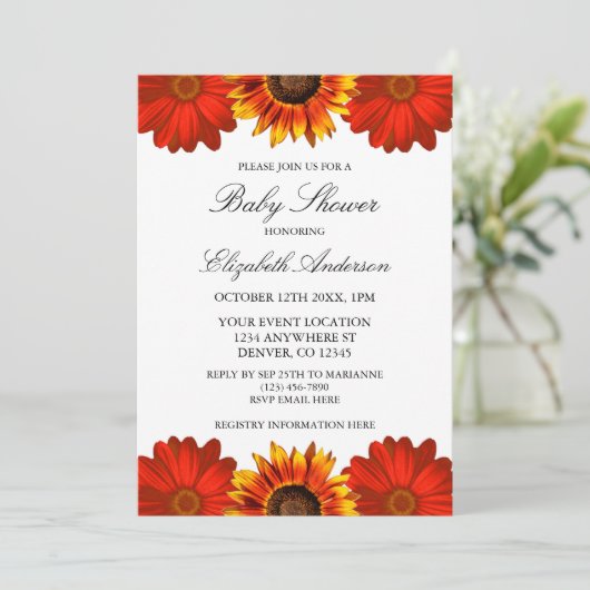 Autumn Floral Sunflower Baby shower Kaart (Staand voorkant)