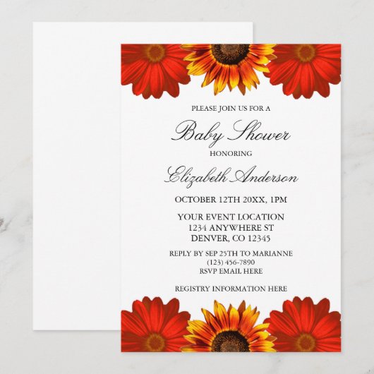 Autumn Floral Sunflower Baby shower Kaart (Voorkant / Achterkant)