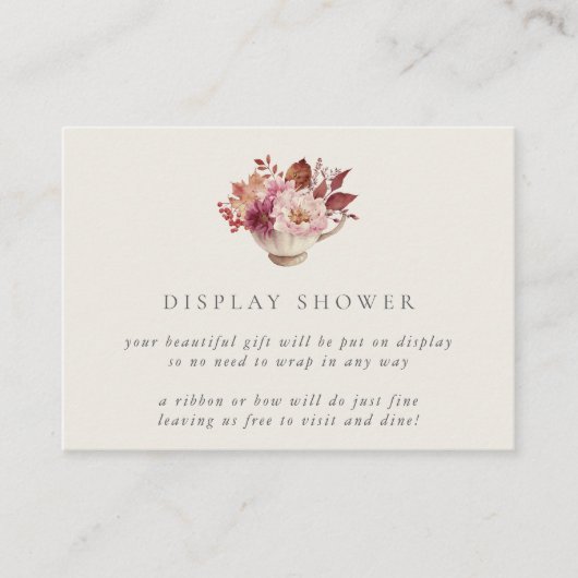 Autumn Floral Teacup Herfst Bridal Display Shower Informatiekaartje (Voorkant)