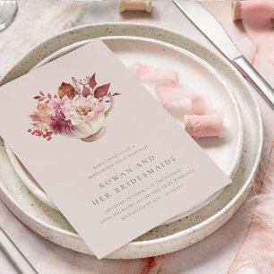Autumn Floral Teacup Herfst Bridesmaids Tea Kaart