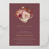 Autumn Floral Teacup Herfst Vrijgezellenfeest Tea Folie Uitnodiging (Voorkant)