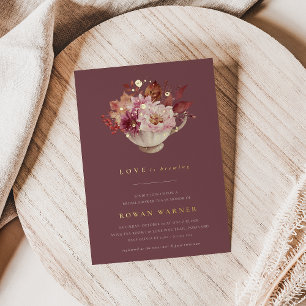 Autumn Floral Teacup Herfst Vrijgezellenfeest Tea Folie Uitnodiging