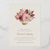 Autumn Floral Teacup Herfst Vrijgezellenfeest Tea Folie Uitnodiging (Voorkant)