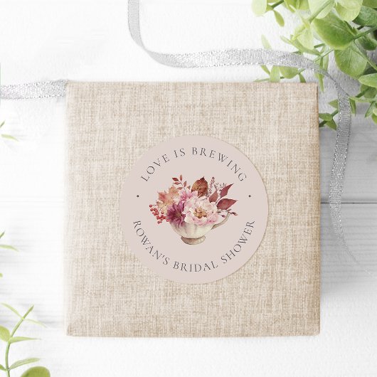 Autumn Floral Teacup Herfst Vrijgezellenfeest Tea  Ronde Sticker