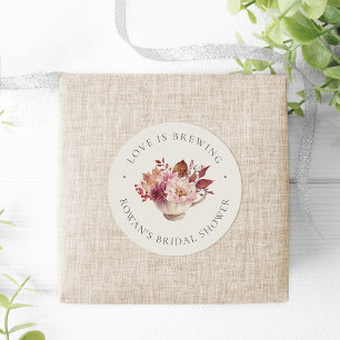 Autumn Floral Teacup Herfst Vrijgezellenfeest Tea  Ronde Sticker