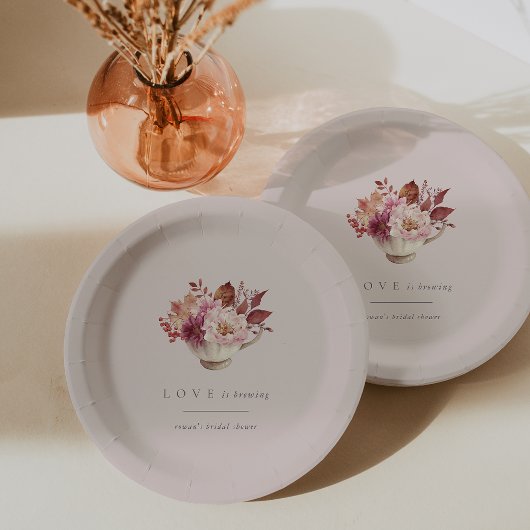 Autumn Floral Teacup Love is Vrijgezellenfeest aan Papieren Bordje