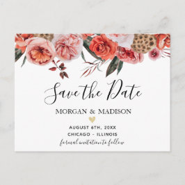 Autumn Floral terracotta sparen het datum briefkaa Aankondigingskaart