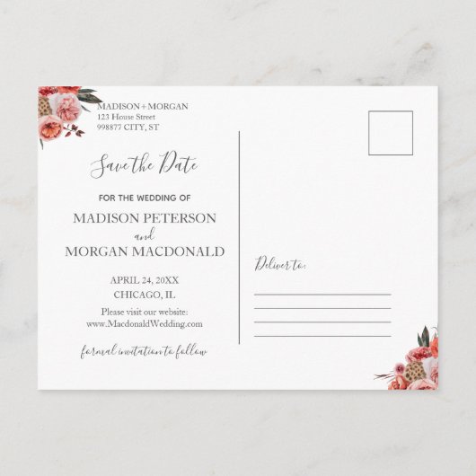 Autumn Floral terracotta sparen het datum briefkaa Aankondigingskaart (Achterkant)