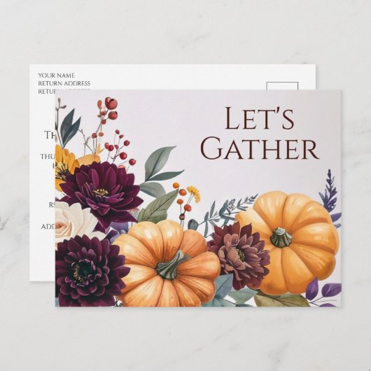 Autumn Floral Thanksgiving Invitation Briefkaart (Voorkant / Achterkant)