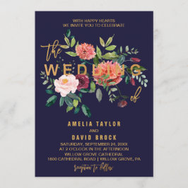 Autumn Floral Typography Wedding Kaart