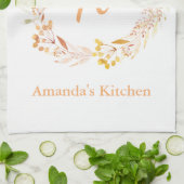 Autumn Floral Waterverf Boho Persoonlijke naam Theedoek (Gevouwen)