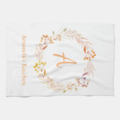 Autumn Floral Waterverf Boho Persoonlijke naam Theedoek (Horizontaal)