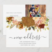 Autumn Floral Waterverf Family Photo Moving Aankondiging (Voorkant / Achterkant)