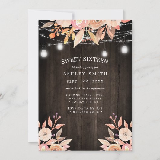 Autumn Floral Waterverf String Lights Sweet 16 Kaart (Voorkant)