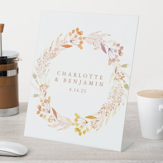 Autumn Floral Waterverf Wreated Custom Wedding Reclamebord Met Voetstuk (Insitu)