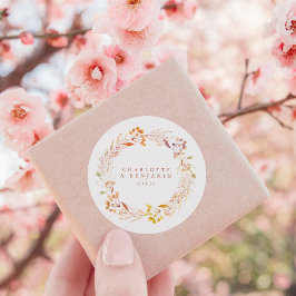 Autumn Floral Waterverf Wreated Custom Wedding Ronde Sticker