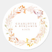 Autumn Floral Waterverf Wreated Custom Wedding Ronde Sticker (Voorkant)