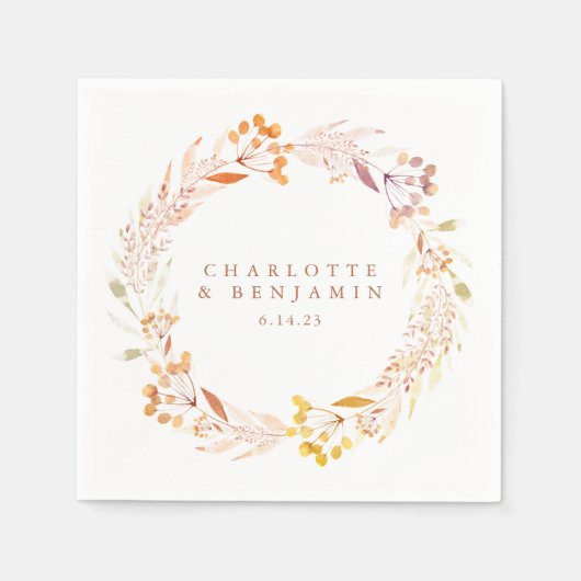 Autumn Floral Waterverf Wreated Custom Wedding Servet (Voorkant)