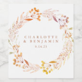 Autumn Floral Waterverf Wreated Custom Wedding Wijn Etiket (Enkel label)