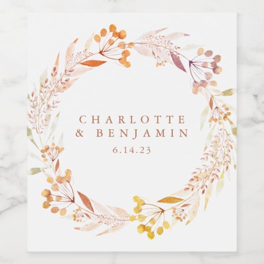 Autumn Floral Waterverf Wreated Custom Wedding Wijn Etiket (Enkel label)