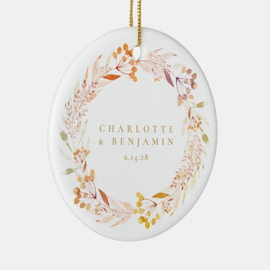 Autumn Floral Waterverf Wreath Boho Personalized Keramisch Ornament (Rechts)