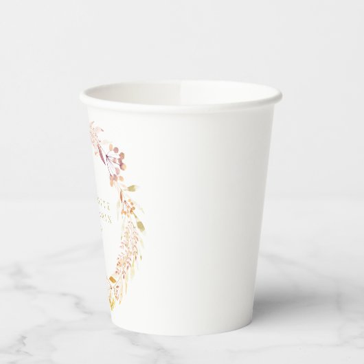 Autumn Floral Waterverf Wreath Boho Personalized Papieren Bekers (Links)