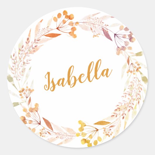 Autumn Floral Waterverf Wreath Boho Personalized Ronde Sticker (Voorkant)