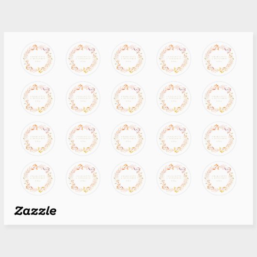 Autumn Floral Waterverf Wreath Boho Personalized Ronde Sticker (Vel)