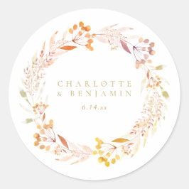 Autumn Floral Waterverf Wreath Boho Personalized Ronde Sticker