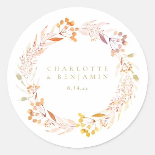 Autumn Floral Waterverf Wreath Boho Personalized Ronde Sticker (Voorkant)