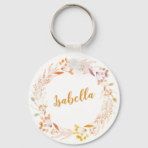 Autumn Floral Waterverf Wreath Boho Personalized Sleutelhanger