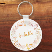 Autumn Floral Waterverf Wreath Boho Personalized Sleutelhanger (Voorkant)