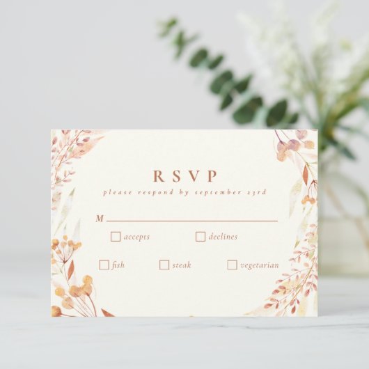 Autumn Floral Waterverf Wreath Boho Wedding RSVP (Staand voorkant)
