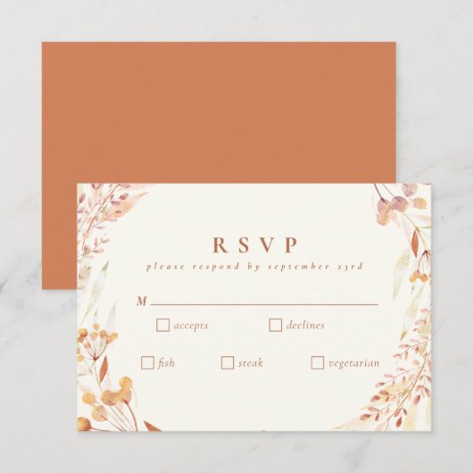 Autumn Floral Waterverf Wreath Boho Wedding RSVP (Voorkant / Achterkant)