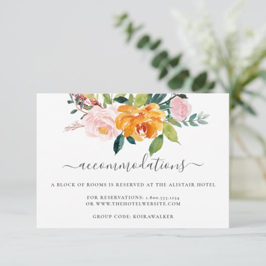 Autumn Floral Wedding Accommodatie Card Kaart (Staand voorkant)