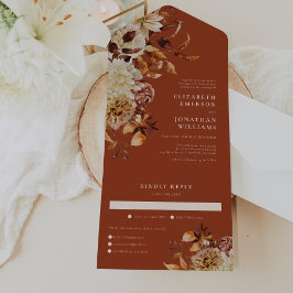 Autumn Floral Wedding All In One Uitnodiging