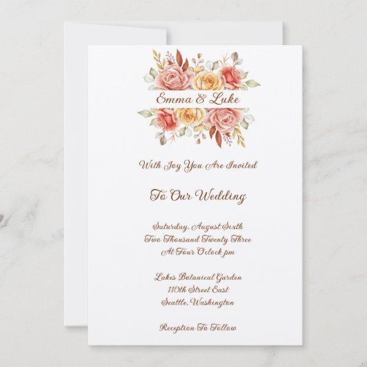 Autumn Floral Wedding Invitation-Felt Kaart (Voorkant)