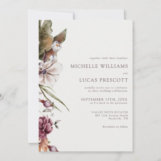 Autumn Floral Wedding Invitation Kaart (Voorkant)