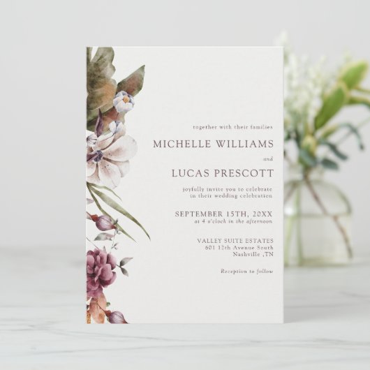 Autumn Floral Wedding Invitation Kaart (Staand voorkant)